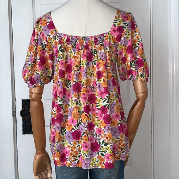 DRAPER JAMES RSVP FLORAL SQUARE NECK BABYDOLL TOP WITH PUFF SLEEVES - Picture 6 of 11
